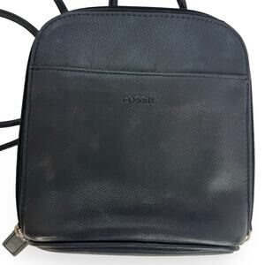 Vintage Fossil Black Leather Crossbody Purse - Small Zip Organizer Shoulder Bag